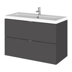 Hudson Reed Fusion 800mm Gloss Grey Wall Hung Vanity Unit with Basin & 2 Drawers
