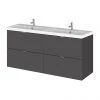 Hudson Reed 1200mm Gloss Grey Wall Hung Vanity Unit with 4 Drawers & Double Basin