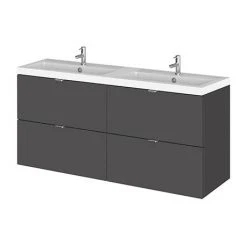 Hudson Reed 1200mm Gloss Grey Wall Hung Vanity Unit with 4 Drawers & Double Basin