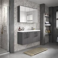 Hudson Reed 1200mm Gloss Grey Wall Hung Double Basin Vanity Unit with 600mm Vanity x 2 -Vanity Units Shop CBI933 D2 460