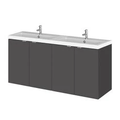 Hudson Reed 1200mm Gloss Grey Wall Hung Double Basin Vanity Unit with 600mm Vanity x 2