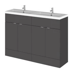 Hudson Reed Fusion 1200mm Gloss Grey Full Depth Floorstanding Unit & Double Basin - Modern Bathroom Vanity