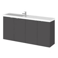 Hudson Reed 1200mm Gloss Grey Wall-Hung Compact Toilet & Sink Vanity Unit (600mm Vanity x 2) - Premium Bathroom Furniture