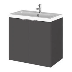 Hudson Reed 600mm Gloss Grey Wall Hung 2-Door Vanity Unit & Basin - Modern Bathroom Furniture