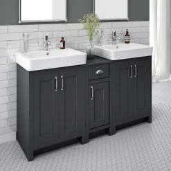 Chatsworth Traditional Graphite Double Basin Vanity + Cupboard Combination Unit | Bathroom Furniture Packs
