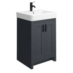 Chatsworth Traditional Graphite Double Basin Vanity & Cupboard Unit with Matt Black Handles - Premium Bathroom Furniture -Vanity Units Shop CBLK142PKMB d2 460