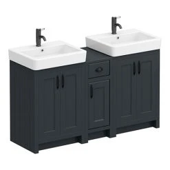 Vanity Units Shop 20 Chatsworth Traditional Graphite Double Basin Vanity & Cupboard Unit with Matt Black Handles - Premium Bathroom Furniture
