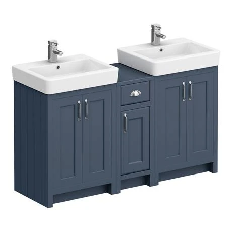 Chatsworth Traditional Blue Double Basin Vanity + Cupboard Combination Unit - Elegant Bathroom Furniture Pack 2 Chatsworth Traditional Blue Double Basin Vanity + Cupboard Combination Unit - Elegant Bathroom Furniture Pack - Image 2