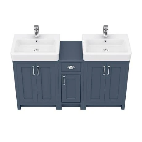 Chatsworth Traditional Blue Double Basin Vanity + Cupboard Combination Unit - Elegant Bathroom Furniture Pack 3 Chatsworth Traditional Blue Double Basin Vanity + Cupboard Combination Unit - Elegant Bathroom Furniture Pack - Image 3