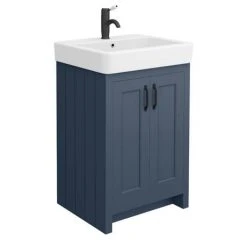 Chatsworth Traditional Blue Double Basin Vanity & Cupboard with Matt Black Handles | Bathroom Furniture Pack -Vanity Units Shop CBLU142PKMB d2 460