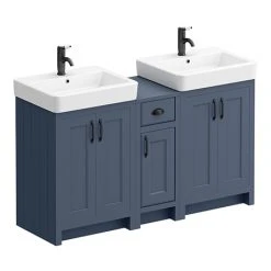 Vanity Units Shop 16 Chatsworth Traditional Blue Double Basin Vanity & Cupboard with Matt Black Handles | Bathroom Furniture Pack