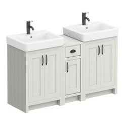 Vanity Units Shop 30 Chatsworth Traditional Grey Double Basin Vanity with Matt Black Handles | Bathroom Furniture Pack