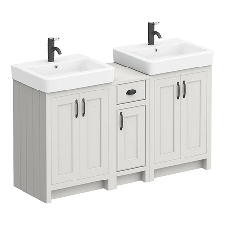 Chatsworth Traditional Grey Double Basin Vanity with Matt Black Handles | Bathroom Furniture Pack 1 Chatsworth Traditional Grey Double Basin Vanity with Matt Black Handles | Bathroom Furniture Pack