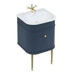 Burlington Chalfont 550mm Blue Single Drawer Vanity Unit with Gold Handle - Wall Hung Vanity Unit