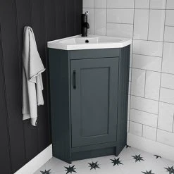 Chatsworth Traditional Graphite Corner Vanity Unit with Matt Black Handle - Freestanding Bathroom Storage Solution