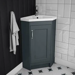Chatsworth Traditional Graphite Corner Vanity Unit - Stylish Freestanding Bathroom Furniture