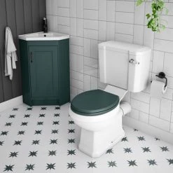 Chatsworth Traditional Green Corner Vanity Unit with Matt Black Handle | Freestanding Bathroom Furniture -Vanity Units Shop CHATCRNGRNMB d2 460