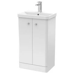 Cruze 500mm Curved Gloss White Freestanding Vanity Unit - Modern Bathroom Storage