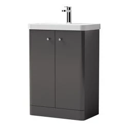 Cruze Curved Vanity Unit 600mm Gloss Grey | Freestanding Bathroom Vanity