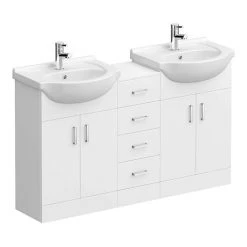 Cove White Gloss Double Basin Vanity with Drawer Combination Unit - Modern Double Sink Bathroom Cabinet