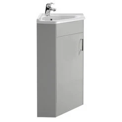 Cove Floor Mounted Corner Vanity Unit - Light Grey - 555mm with Chrome Handle | Freestanding Vanity Unit