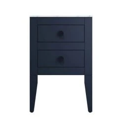 Crosswater Canvass Deep Indigo Blue 485mm Double Drawer Unit with Carrara Marble Effect Worktop -Vanity Units Shop CV485WLIB D2 460