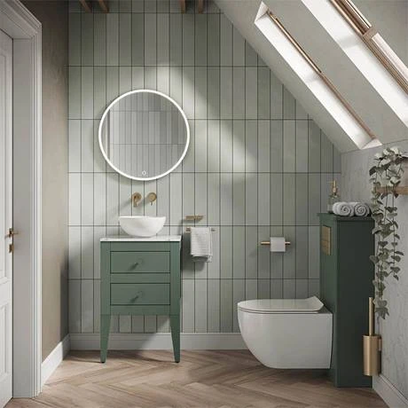 Crosswater Canvass Sage Green 485mm Double Drawer Unit with Carrara Marble Effect Worktop - Wall Hung Vanity Unit 3 Crosswater Canvass Sage Green 485mm Double Drawer Unit with Carrara Marble Effect Worktop - Wall Hung Vanity Unit - Image 3
