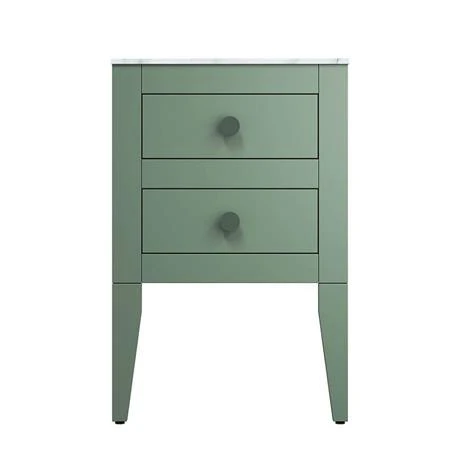 Crosswater Canvass Sage Green 485mm Double Drawer Unit with Carrara Marble Effect Worktop - Wall Hung Vanity Unit 4 Crosswater Canvass Sage Green 485mm Double Drawer Unit with Carrara Marble Effect Worktop - Wall Hung Vanity Unit - Image 4