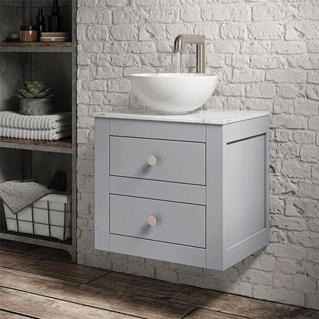 Crosswater Canvass Storm Grey Matt 485mm Double Drawer Unit with Carrara Marble Effect Worktop - Wall Hung Vanity Unit 3 Crosswater Canvass Storm Grey Matt 485mm Double Drawer Unit with Carrara Marble Effect Worktop - Wall Hung Vanity Unit - Image 3