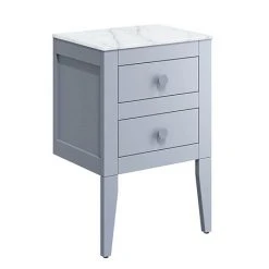 Crosswater Canvass Storm Grey Matt 485mm Double Drawer Unit with Carrara Marble Effect Worktop - Wall Hung Vanity Unit