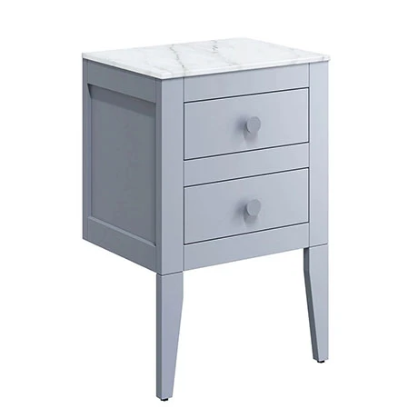 Crosswater Canvass Storm Grey Matt 485mm Double Drawer Unit with Carrara Marble Effect Worktop - Wall Hung Vanity Unit 1 Crosswater Canvass Storm Grey Matt 485mm Double Drawer Unit with Carrara Marble Effect Worktop - Wall Hung Vanity Unit