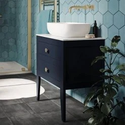 Crosswater Canvass Deep Indigo Blue 600mm Double Drawer Unit with Carrara Marble Effect Worktop 8 Crosswater Canvass Deep Indigo Blue 600mm Double Drawer Unit with Carrara Marble Effect Worktop -Vanity Units Shop CV600WLIB D3 460