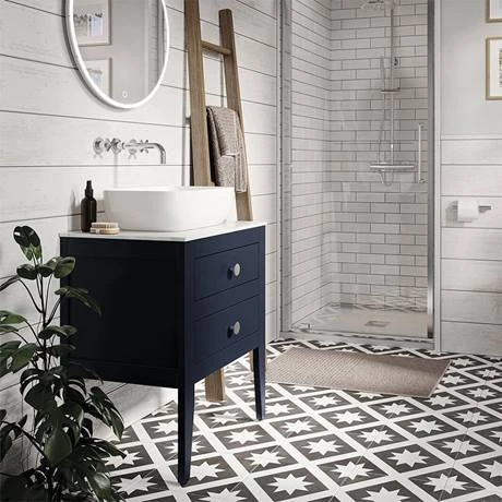 Crosswater Canvass Deep Indigo Blue 600mm Double Drawer Unit with Carrara Marble Effect Worktop 5 Crosswater Canvass Deep Indigo Blue 600mm Double Drawer Unit with Carrara Marble Effect Worktop - Image 5