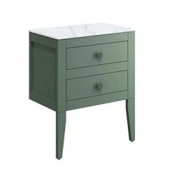 Crosswater Canvass Sage Green 600mm Double Drawer Wall Hung Vanity Unit with Carrara Marble Effect Worktop
