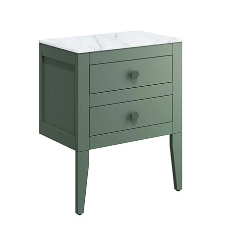 Crosswater Canvass Sage Green 600mm Double Drawer Wall Hung Vanity Unit with Carrara Marble Effect Worktop 1 Crosswater Canvass Sage Green 600mm Double Drawer Wall Hung Vanity Unit with Carrara Marble Effect Worktop
