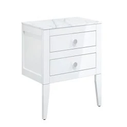 Crosswater Canvass White Gloss 600mm Double Drawer Unit with Carrara Marble Effect Worktop - Wall Hung Vanity Unit