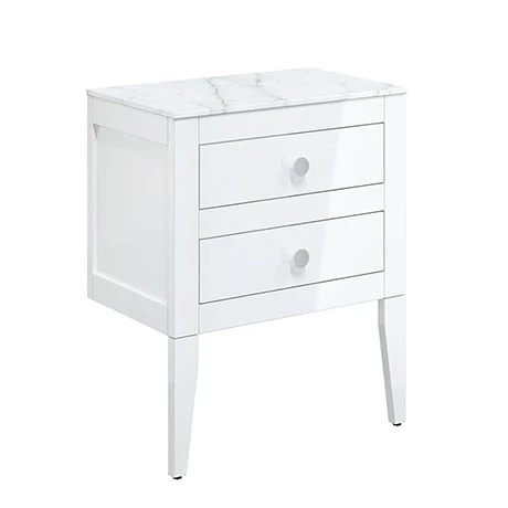 Crosswater Canvass White Gloss 600mm Double Drawer Unit with Carrara Marble Effect Worktop - Wall Hung Vanity Unit 1 Crosswater Canvass White Gloss 600mm Double Drawer Unit with Carrara Marble Effect Worktop - Wall Hung Vanity Unit