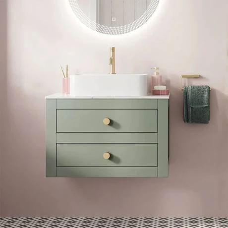 Crosswater Canvass Sage Green 700mm Double Drawer Unit with Carrara Marble Effect Worktop - Wall Hung Vanity Unit 5 Crosswater Canvass Sage Green 700mm Double Drawer Unit with Carrara Marble Effect Worktop - Wall Hung Vanity Unit - Image 5