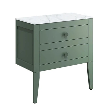 Crosswater Canvass Sage Green 700mm Double Drawer Unit with Carrara Marble Effect Worktop - Wall Hung Vanity Unit 1 Crosswater Canvass Sage Green 700mm Double Drawer Unit with Carrara Marble Effect Worktop - Wall Hung Vanity Unit