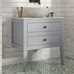 Crosswater Canvass Storm Grey Matt 700mm Double Drawer Unit with Carrara Marble Effect Worktop - Wall Hung Vanity Unit -Vanity Units Shop CV700WLSG D3 460