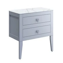 Crosswater Canvass Storm Grey Matt 700mm Double Drawer Unit with Carrara Marble Effect Worktop - Wall Hung Vanity Unit
