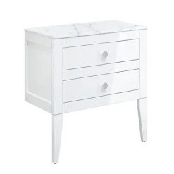 Crosswater Canvass White Gloss 700mm Double Drawer Unit with Carrara Marble Effect Worktop - Wall Hung Vanity Unit