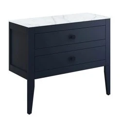 Crosswater Canvass Deep Indigo Blue 900mm Double Drawer Unit with Carrara Marble Effect Worktop - Wall Hung Vanity Unit