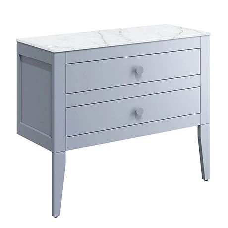 Crosswater Canvass Storm Grey Matt 900mm Double Drawer Unit with Carrara Marble Effect Worktop - Wall Hung Vanity Unit 1 Crosswater Canvass Storm Grey Matt 900mm Double Drawer Unit with Carrara Marble Effect Worktop - Wall Hung Vanity Unit