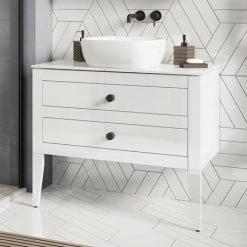 Crosswater Canvass White Gloss 900mm Double Drawer Unit with Carrara Marble Effect Worktop - Wall Hung Vanity Unit -Vanity Units Shop CV900WLWG D3 460