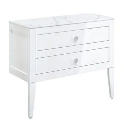 Crosswater Canvass White Gloss 900mm Double Drawer Unit with Carrara Marble Effect Worktop - Wall Hung Vanity Unit