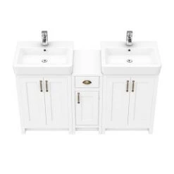 Chatsworth Traditional White Double Basin Vanity + Cupboard Combination Unit | Elegant Bathroom Furniture Pack -Vanity Units Shop CWHT142PK nw d2 460