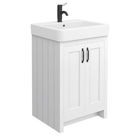 Chatsworth Traditional White Double Basin Vanity Unit with Matt Black Handles | Bathroom Furniture Pack 3 Chatsworth Traditional White Double Basin Vanity Unit with Matt Black Handles | Bathroom Furniture Pack - Image 3