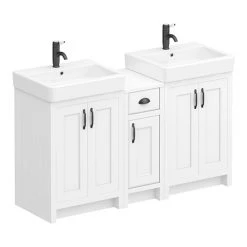 Vanity Units Shop 18 Chatsworth Traditional White Double Basin Vanity Unit with Matt Black Handles | Bathroom Furniture Pack