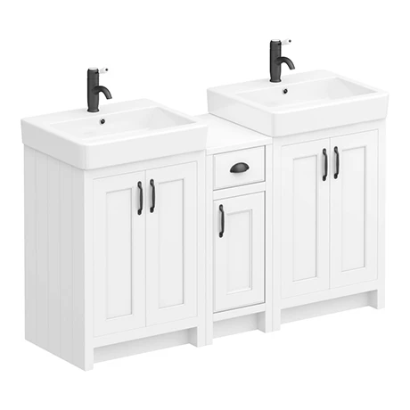 Chatsworth Traditional White Double Basin Vanity Unit with Matt Black Handles | Bathroom Furniture Pack 1 Chatsworth Traditional White Double Basin Vanity Unit with Matt Black Handles | Bathroom Furniture Pack